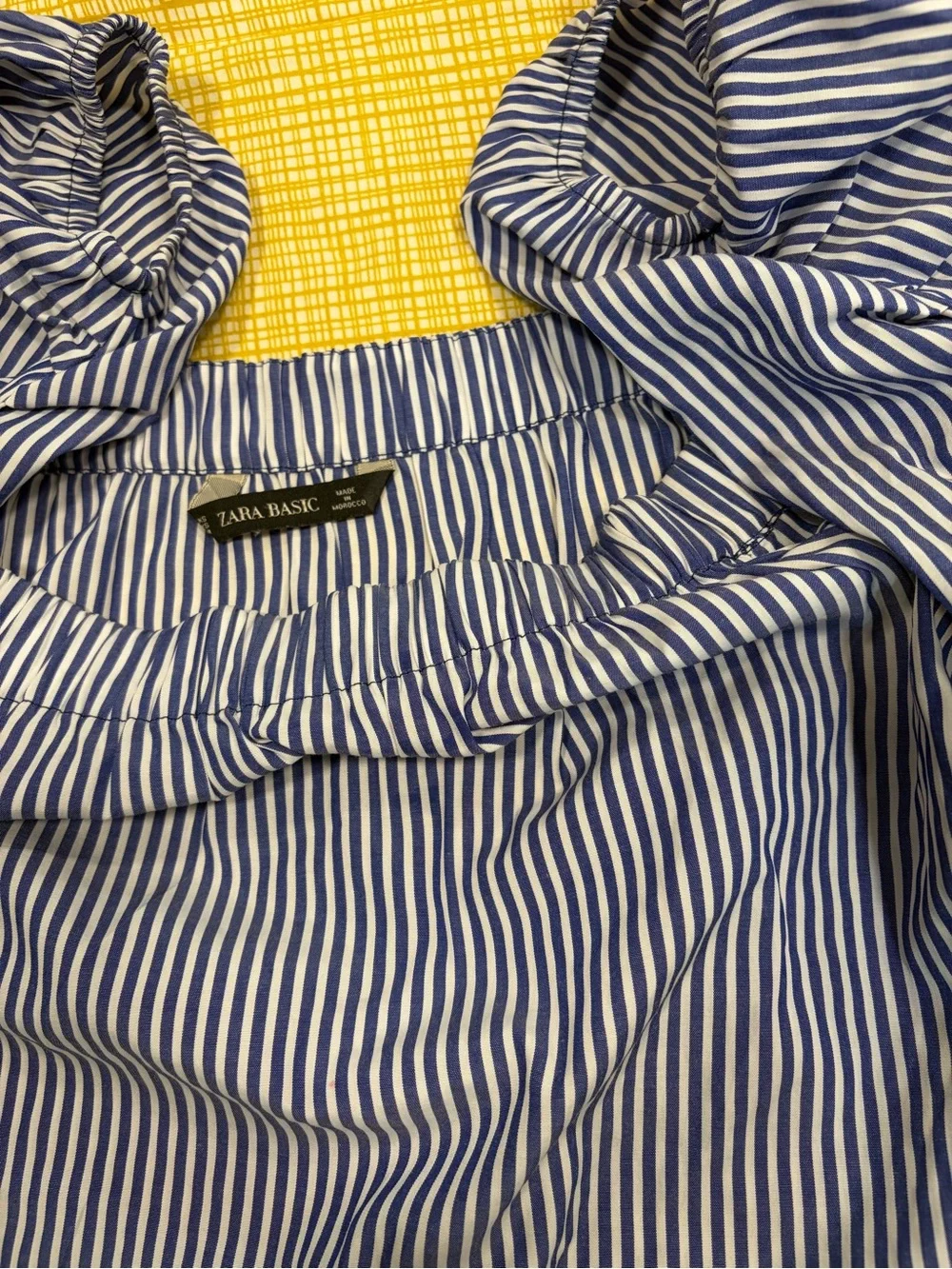 Zara Blue and White Striped Off-Shoulder Blouse